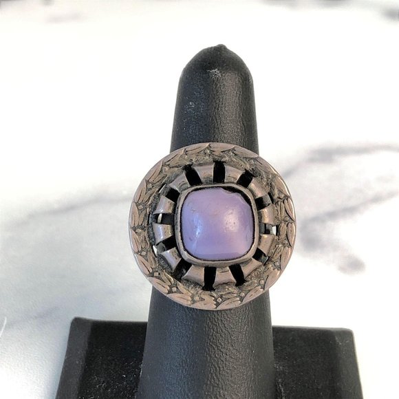 Mexican Sterling Silver Purple Art Glass Ring - Picture 2 of 16